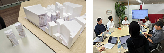会議風景、模型の写真